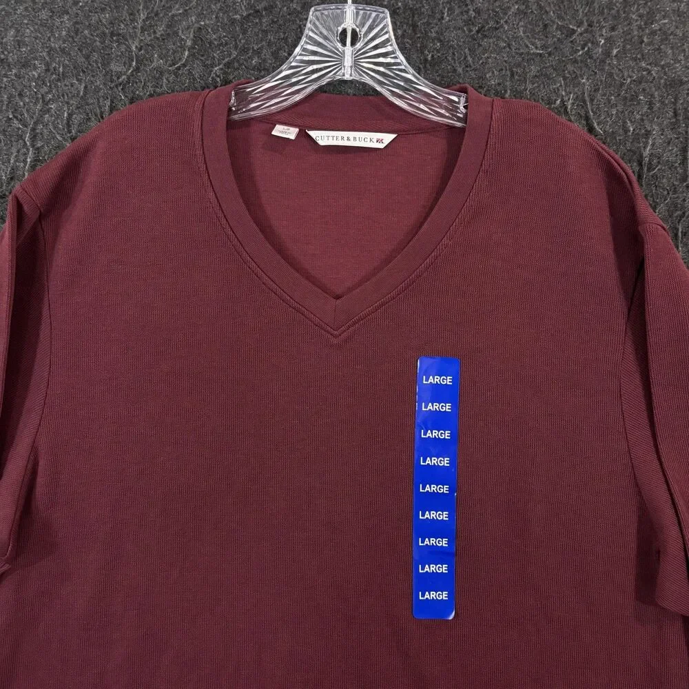 Cutter & Buck Sweater Men's Large Burgundy Pima Cotton V Neck Knit Pullover